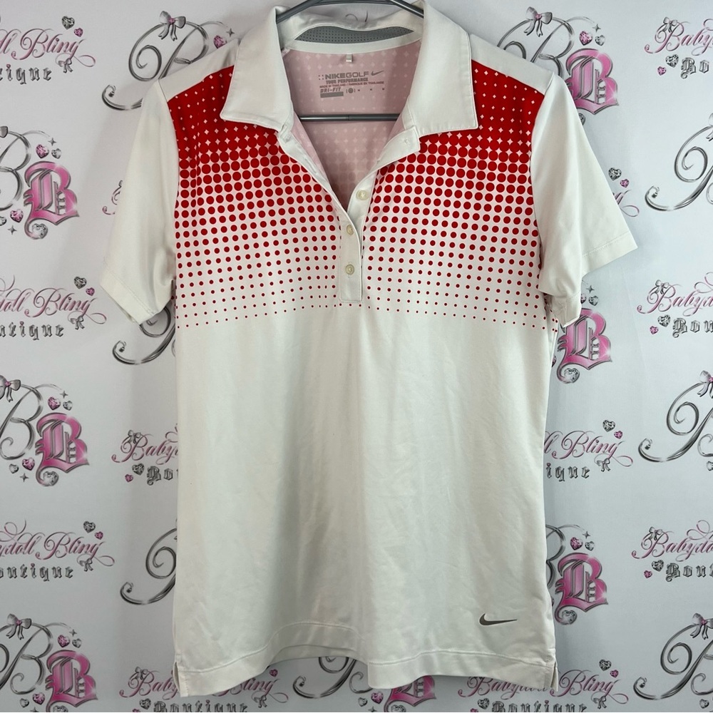 Nike golf shirt tshirt preppy button up half dotted Polo Shirt in Red and White